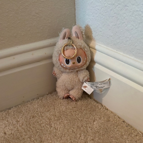 POP MART Other - Plush Bunny Doll Keychain - Cream Faux-Fur with Gold Ring